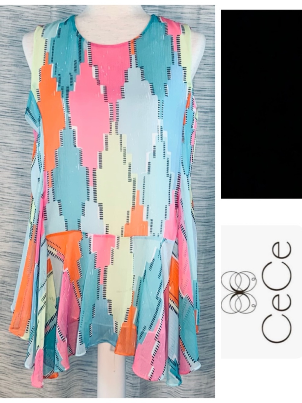 CeCe Sleeveless Multicolored Flowing Tunic.